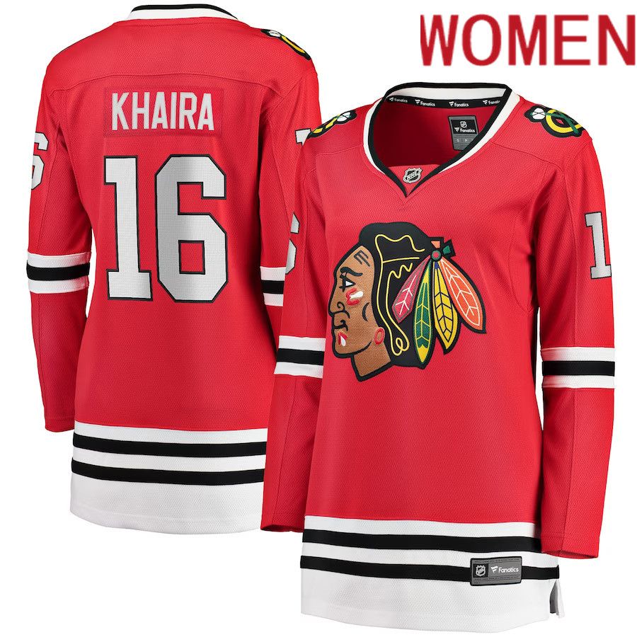 Women Chicago Blackhawks 16 Jujhar Khaira Fanatics Branded Red Breakaway Player NHL Jersey